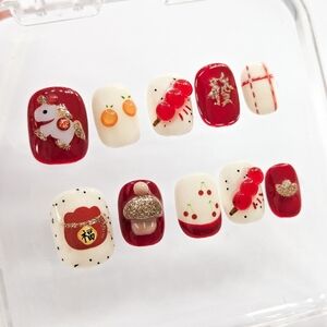 "Golden Gallop" 3D Year of the Horse Press-On Nails 2026 Lunar New Year Size S